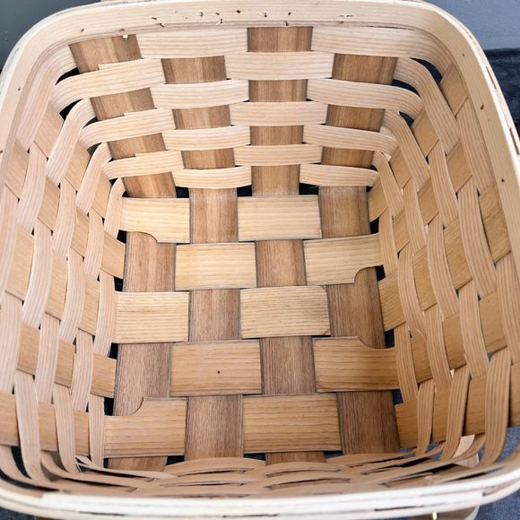 Peterboro Picnic Basket Natural Wood Riser Inside Woven Double Handles Logo - Picture 7 of 11